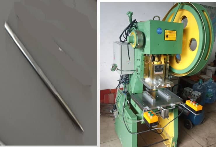 press step for suture needles making